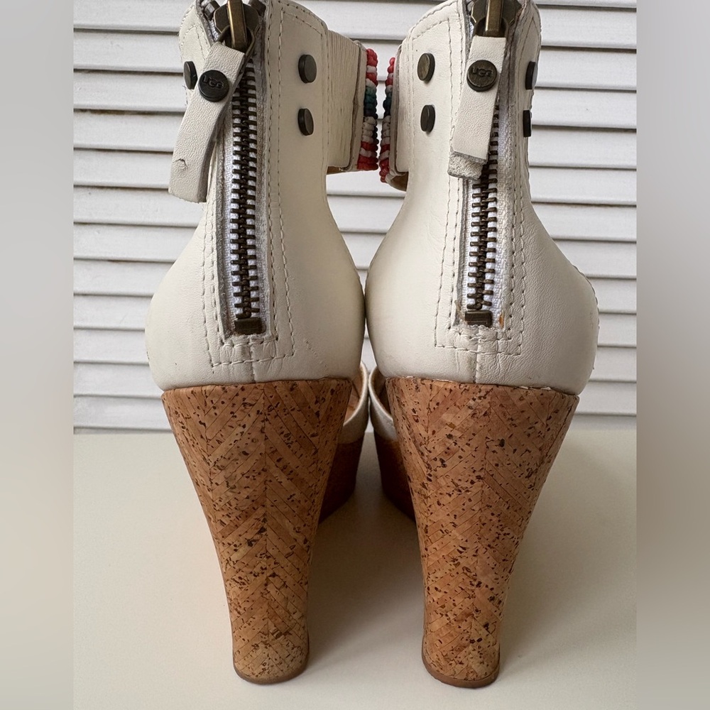UGG White Platform Wedge Sandal with Beaded Ankle. Good condition size 8 - Picture 11 of 13